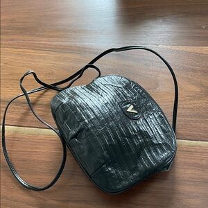 Mario Valentino Vintage Black Leather Embossed Valentino Crossbody Bag.